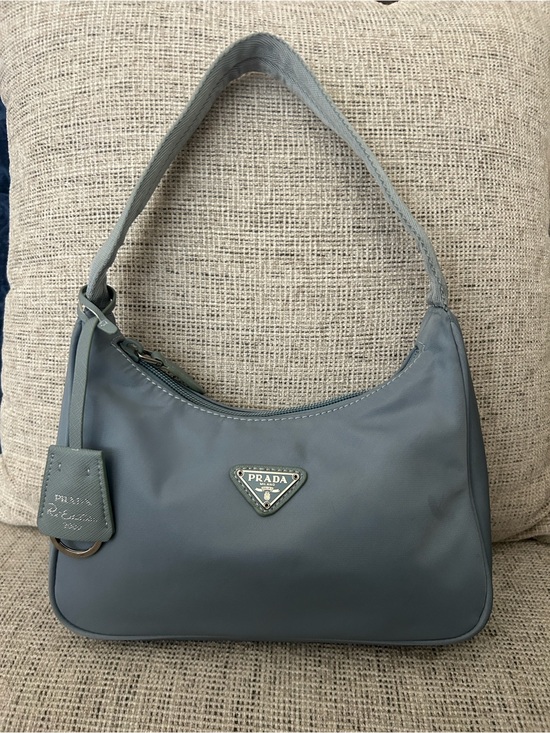 Prada Handbags - Prada Gray Nylon Shoulder Bag with Triangle Logo